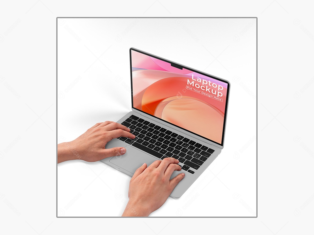 Notebook com Mãos Digitando Mockup PSD Editável