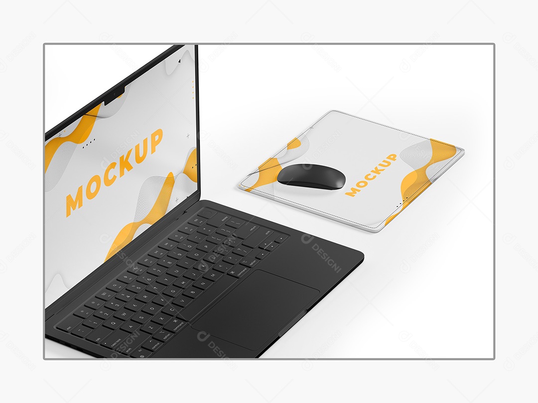 Notebook e Mouse Pad Mockup PSD Editável