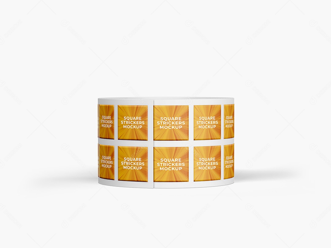 Rolo com Adesivos Quadrados Mockup Etiqueta Papelaria Marca Logo Empresa PSD