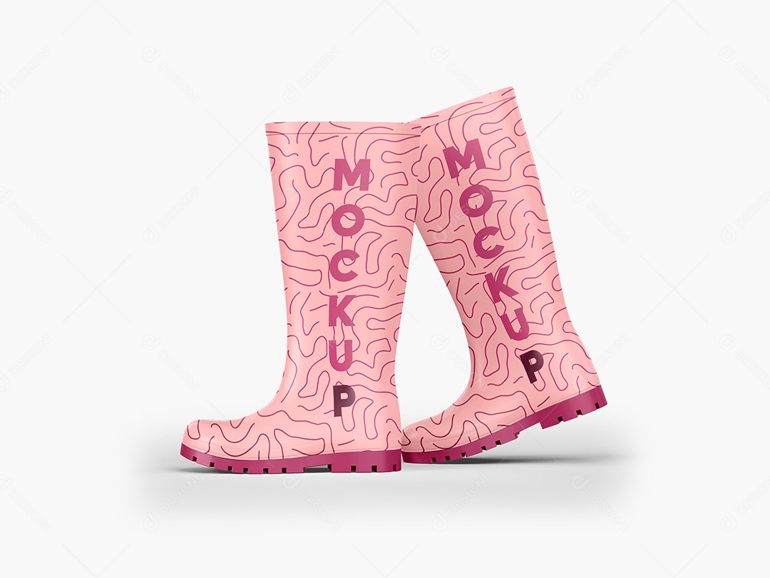 Botas de Borracha Mockup Galocha Chuva Proteção Calçados Lama PSD