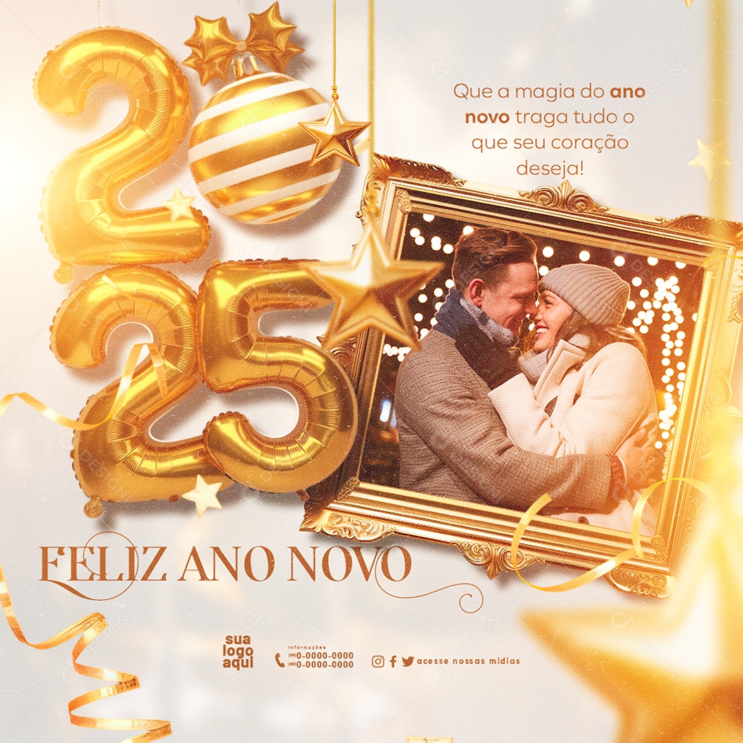 Feliz Ano Novo 2025 Bem Vindo Janeiro Social Media PSD Editável
