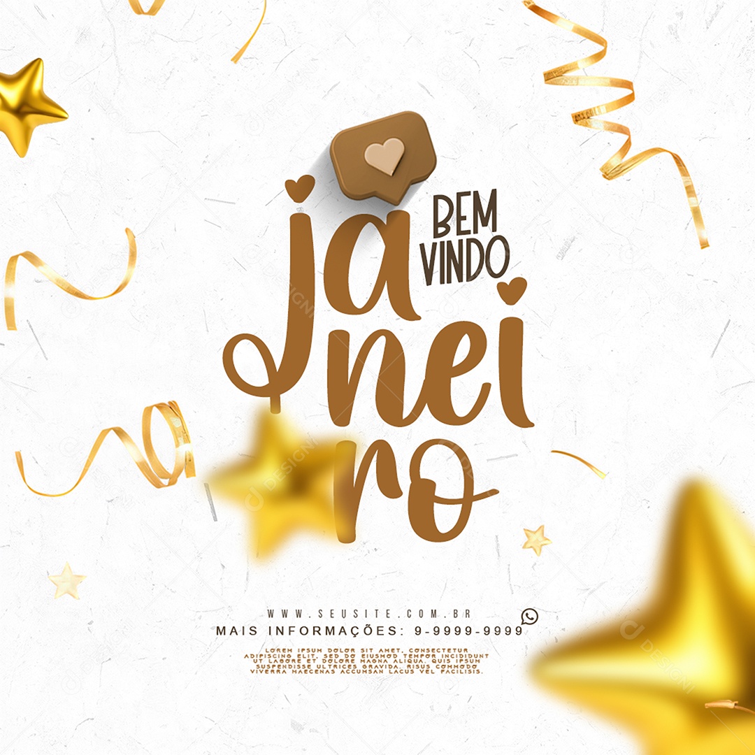 Feliz Ano Novo 2025 Bem Vindo Janeiro Social Media PSD Editável