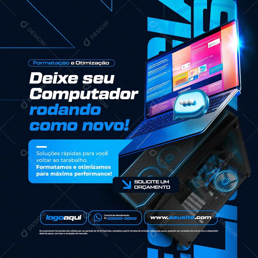 Assistência Técnica de Computador Formatação e Otimização Social Media PSD Editável