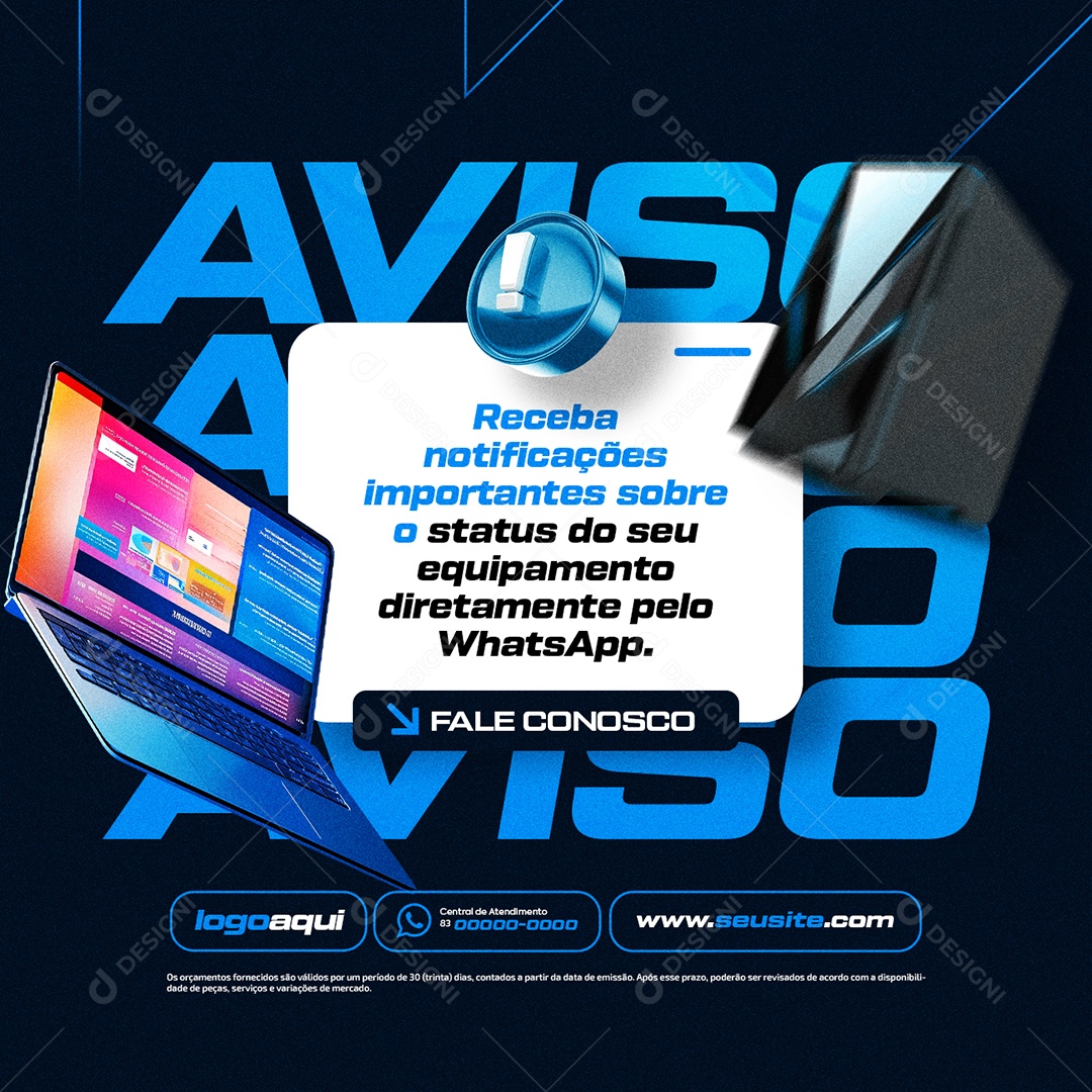 Assistência Técnica de Computador Aviso Receba Notificações Social Media PSD Editável