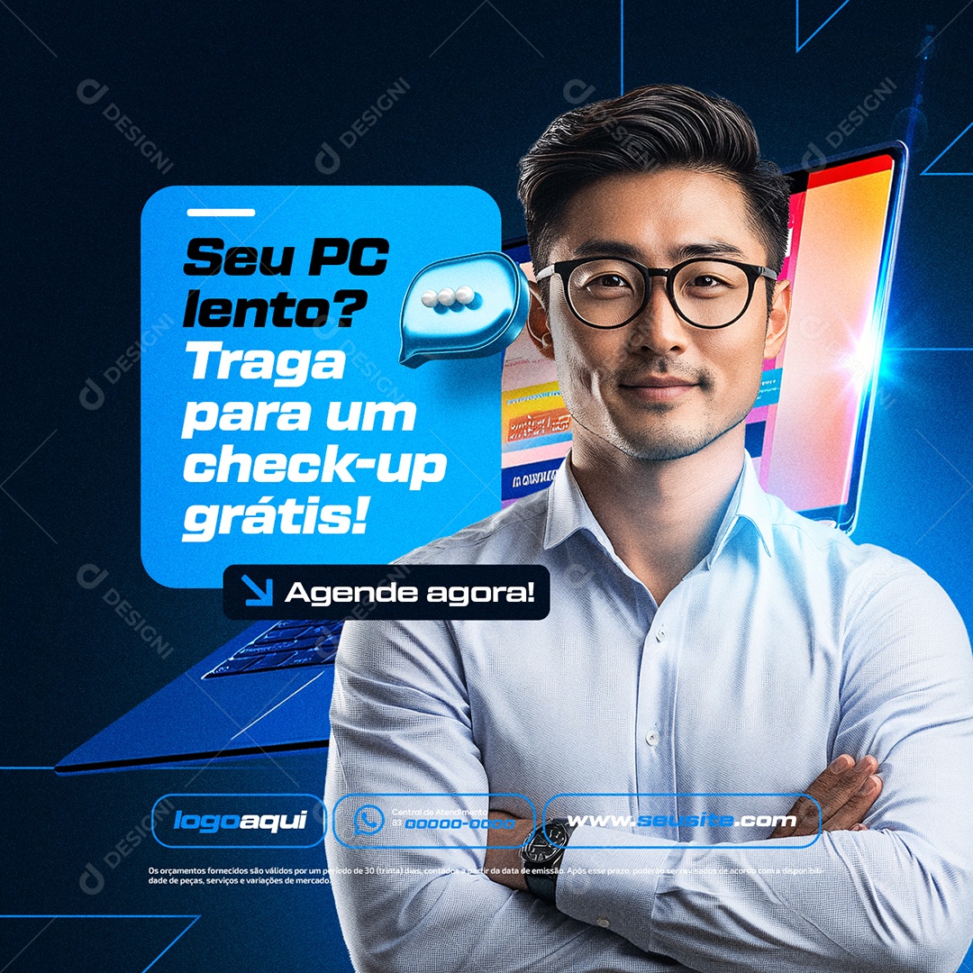 Assistência Técnica de Computador seu PC Lento Social Media PSD Editável