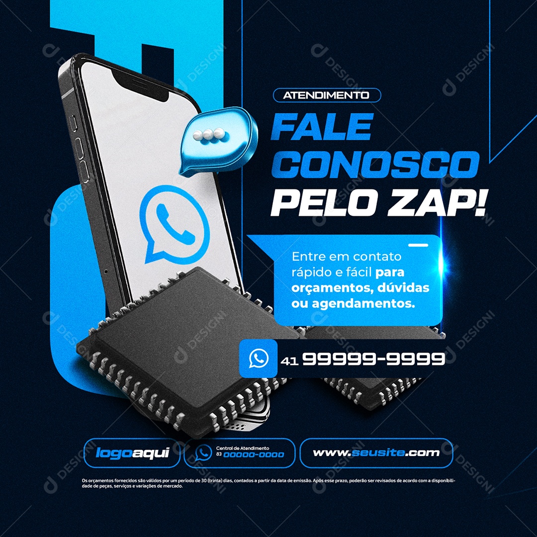 Assistência Técnica de Computador Atendimento Fale Conosco Pelo Zap Social Media PSD Editável