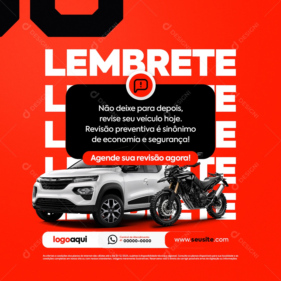Autopeças Lembrete Agende sua Revisão Agora Social Media PSD Editável