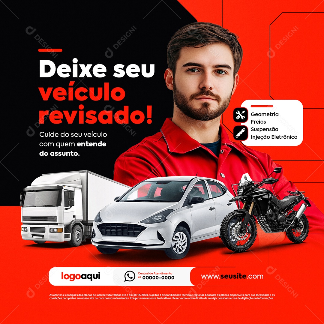 Autopeças Deixe seu Veículo Revisado Social Media PSD Editável