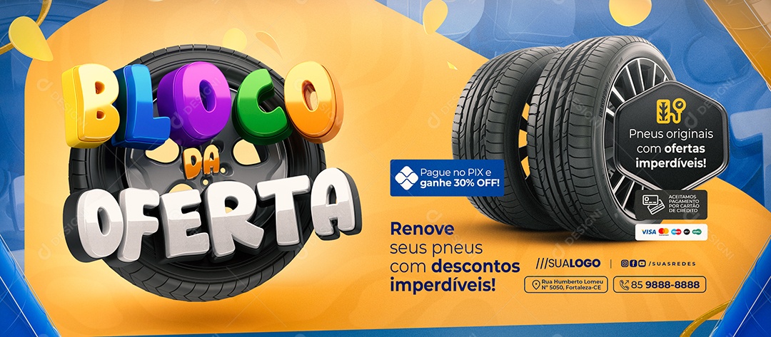 Banner Bloco da Oferta Loja de Pneus Social Media PSD Editável