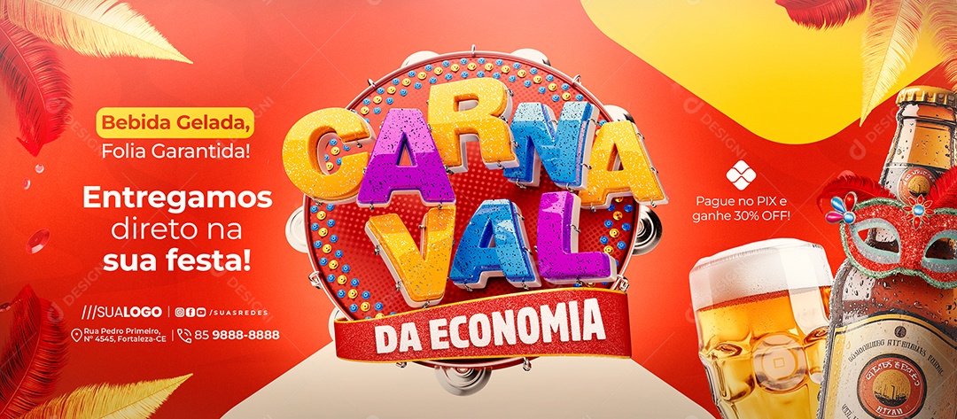 Banner Carnaval da Economia Bebidas Social Media PSD Editável