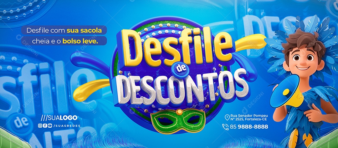 Banner Desfile de Descontos Supermercado Desfile com Sua Sacola Social Media PSD Editável