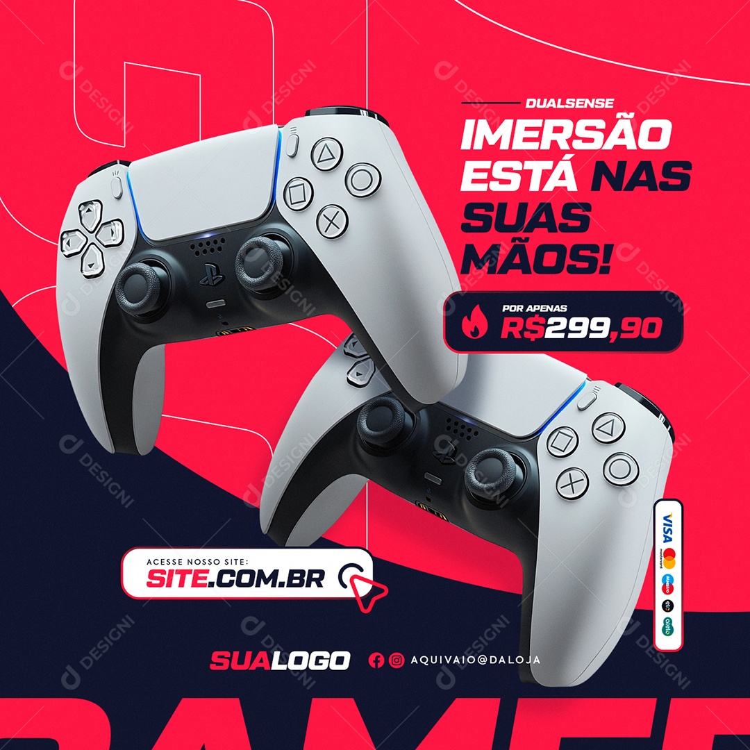 Loja de Games Dualsense Imersão Está nas Suas Mãos Social Media PSD Editável