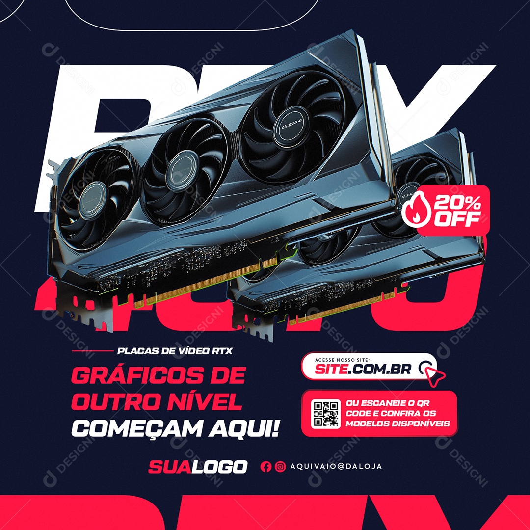 Loja de Games Placas de Vídeo RTX Gráficos de Outro Nível Social Media PSD Editável