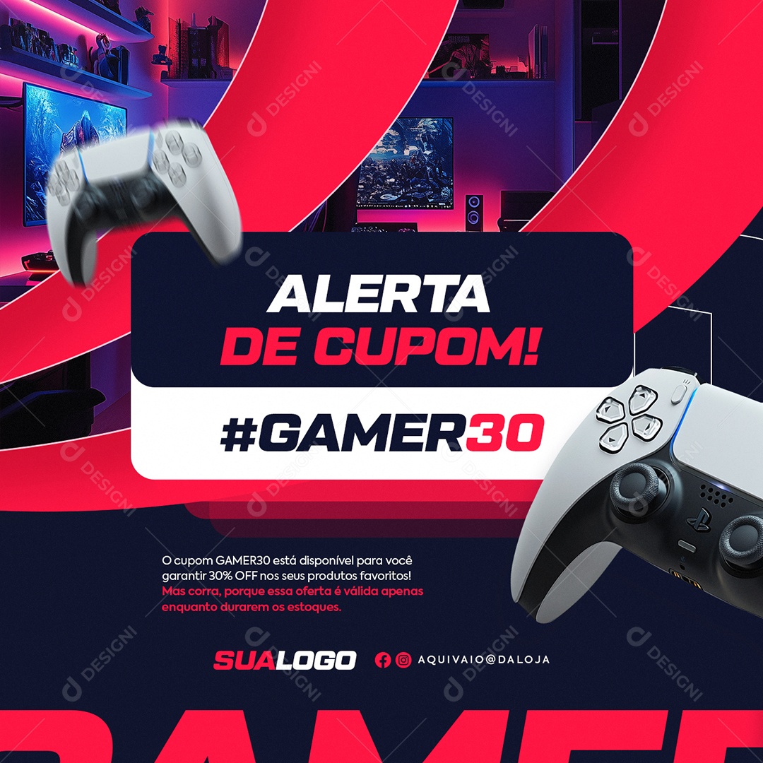 Loja de Games Alerta de Cupom Gamer Social Media PSD Editável