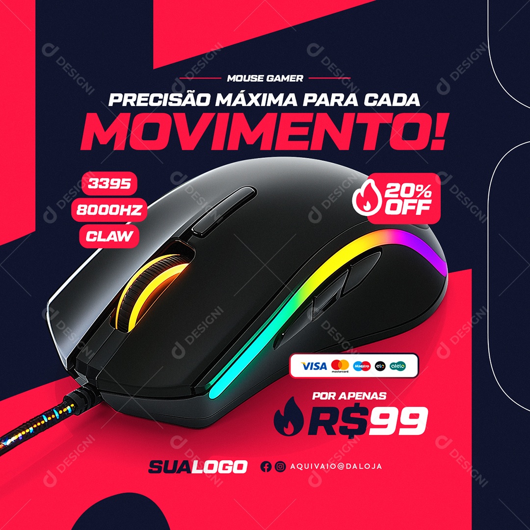 Loja de Games Mouse Gamer Precisão Máxima Social Media PSD Editável
