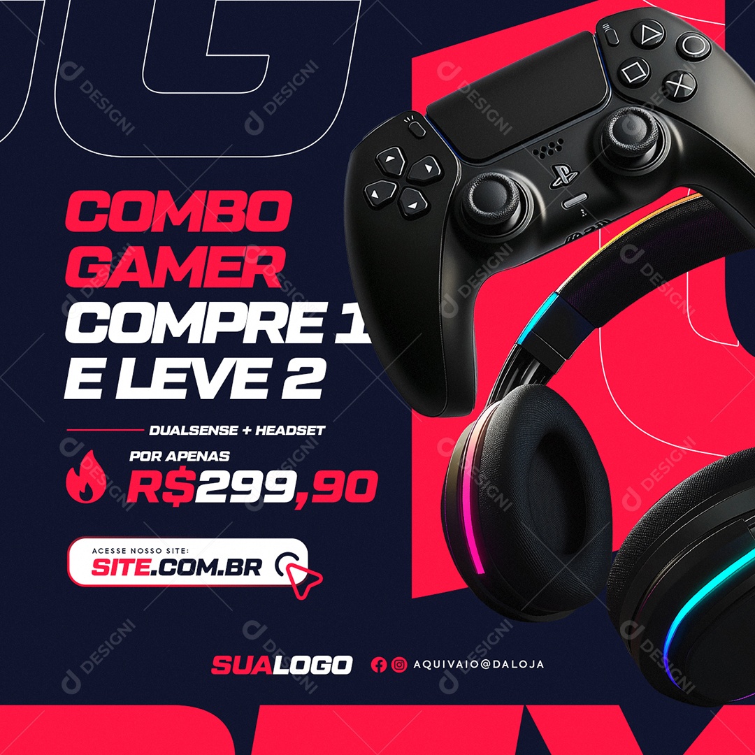 Loja de Games Combo Gamer Compre Um Leve Dois Social Media PSD Editável