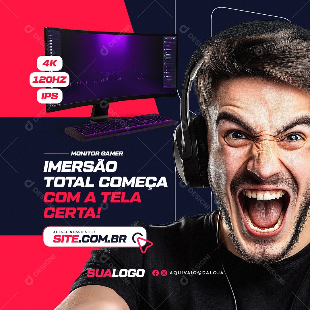 Loja de Games Monitor Gamer Imersão Total Social Media PSD Editável