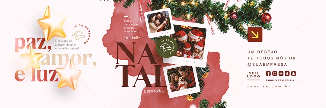 Carrossel Feliz Natal 25 de Dezembro Paz Amor e Luz Social Media PSD Editável