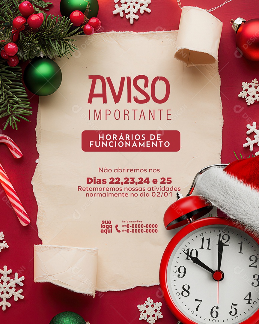 Recesso Horários De Funcionamento Social Media PSD Editável