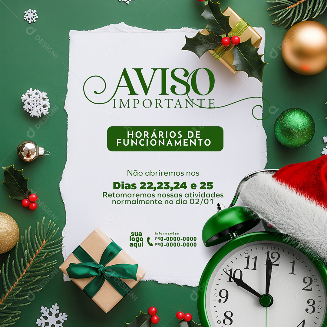 Recesso Aviso Horários De Funcionamento  Social Media PSD Editável