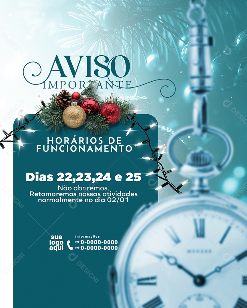 Recesso Natal Horários de Funcionamento Social Media PSD Editável