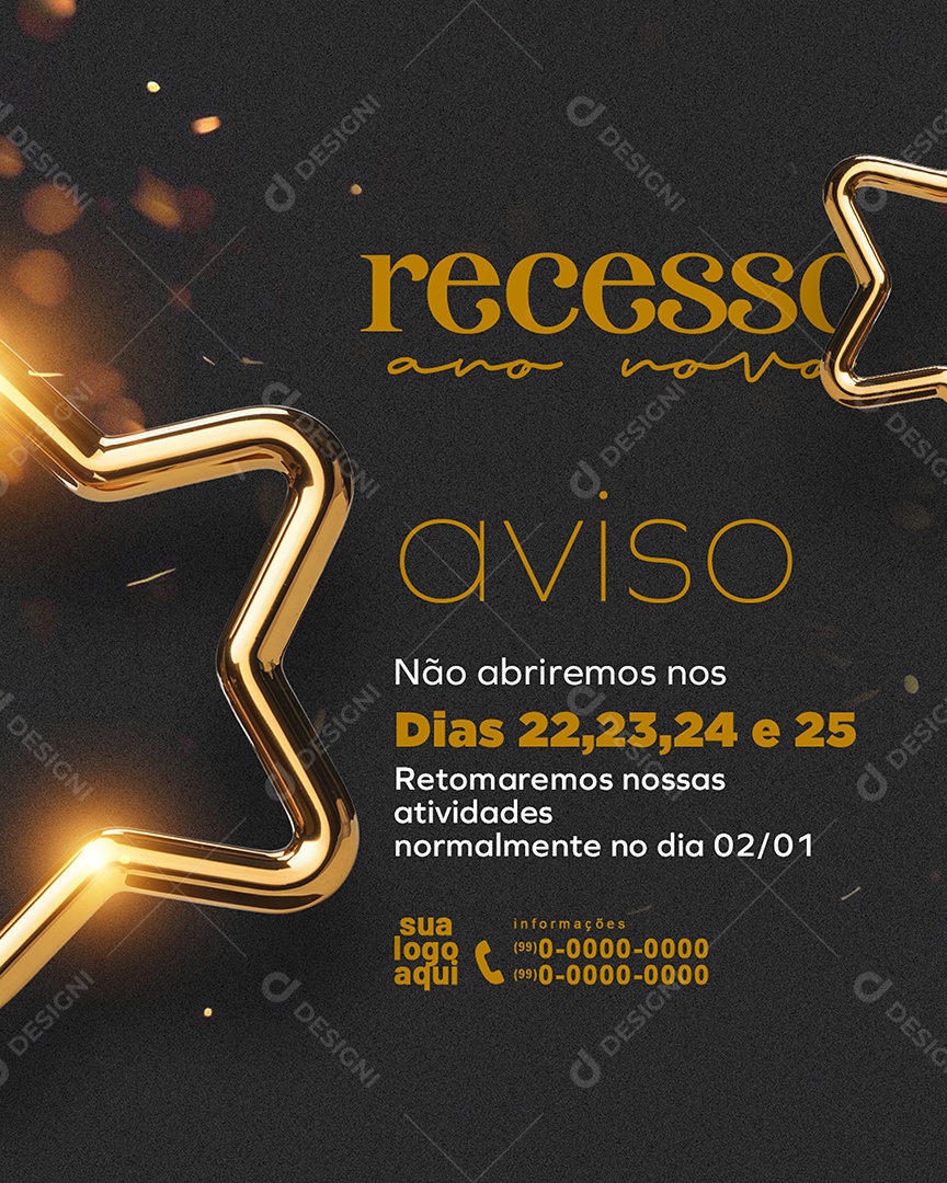 Recesso Ano Novo Aviso Social Media PSD Editável