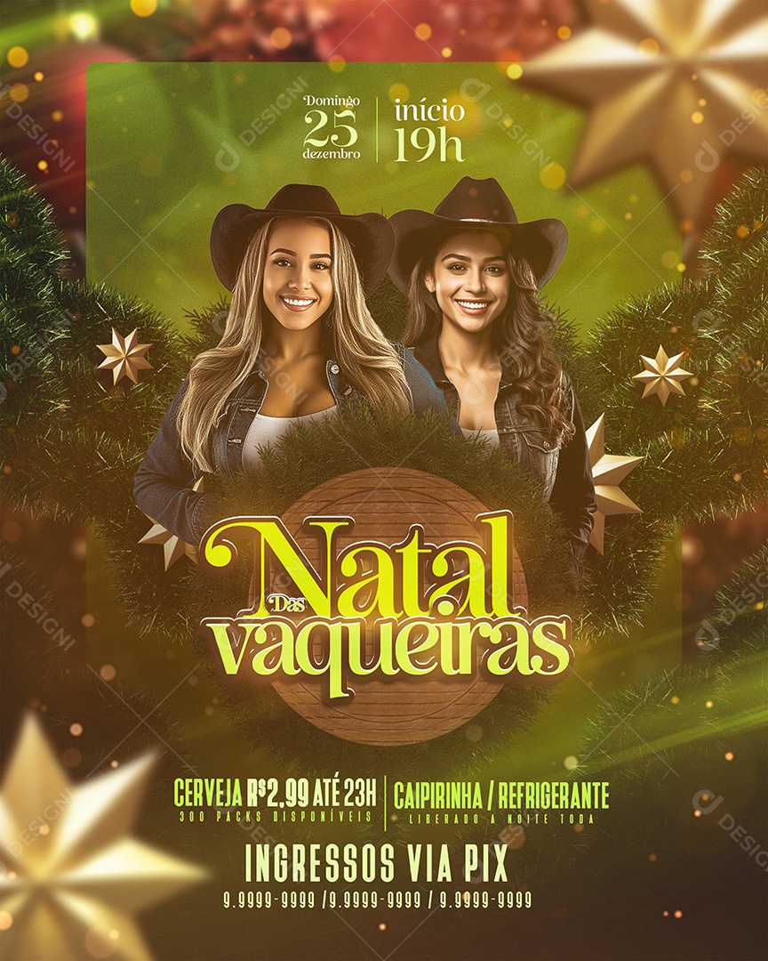 Flyer Shows de Natal das Vaqueiras Social Media PSD Editável