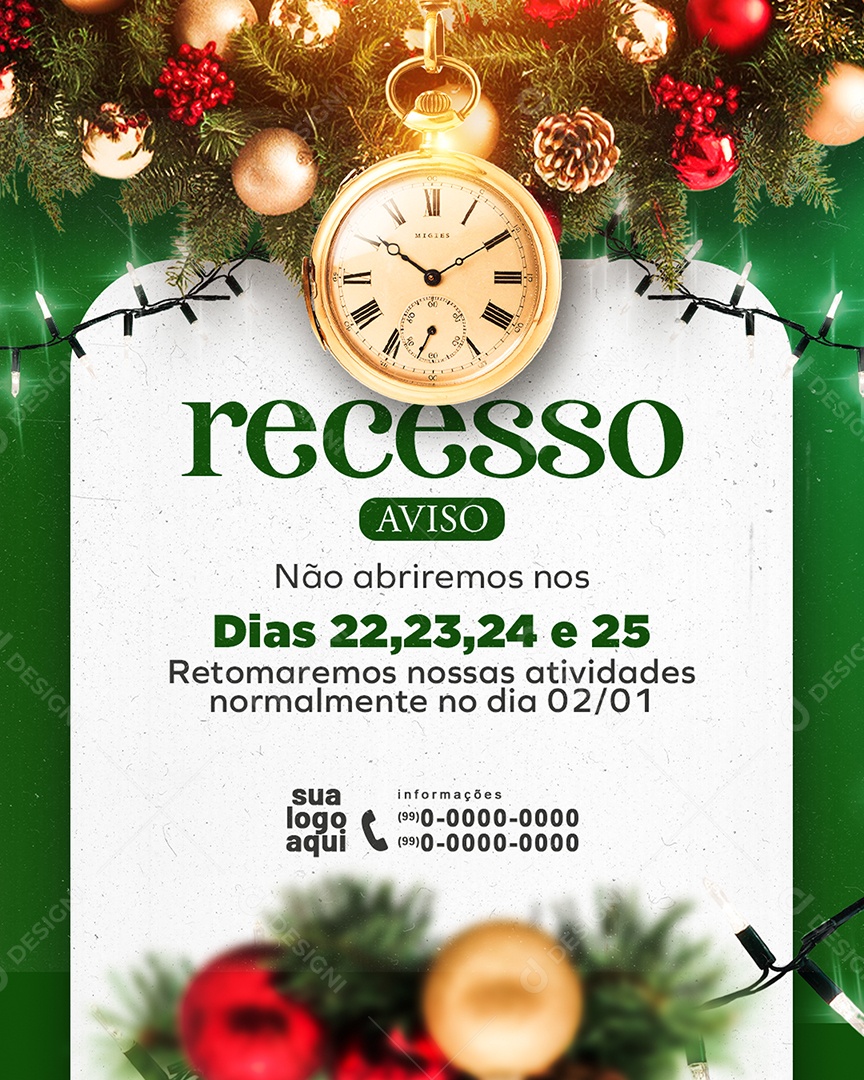 Recesso De Natal Aviso Horários de Funcionamento Social Media PSD Editável