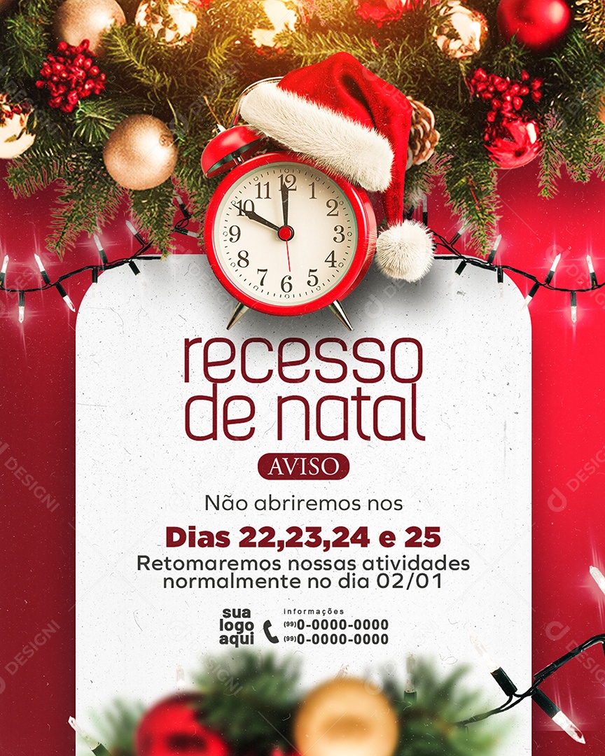 Recesso Natal Horários de Funcionamento Social Media PSD Editável