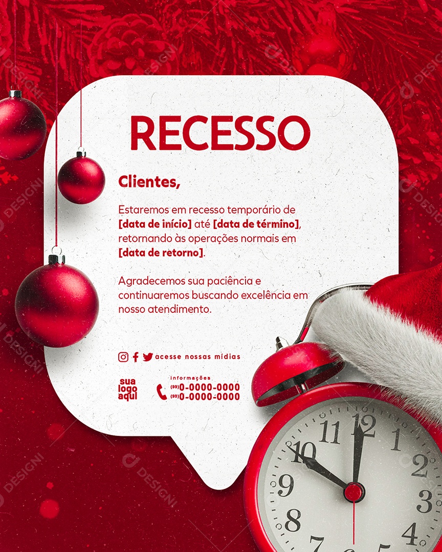 Recesso Natal Horários de Funcionamento Social Media PSD Editável