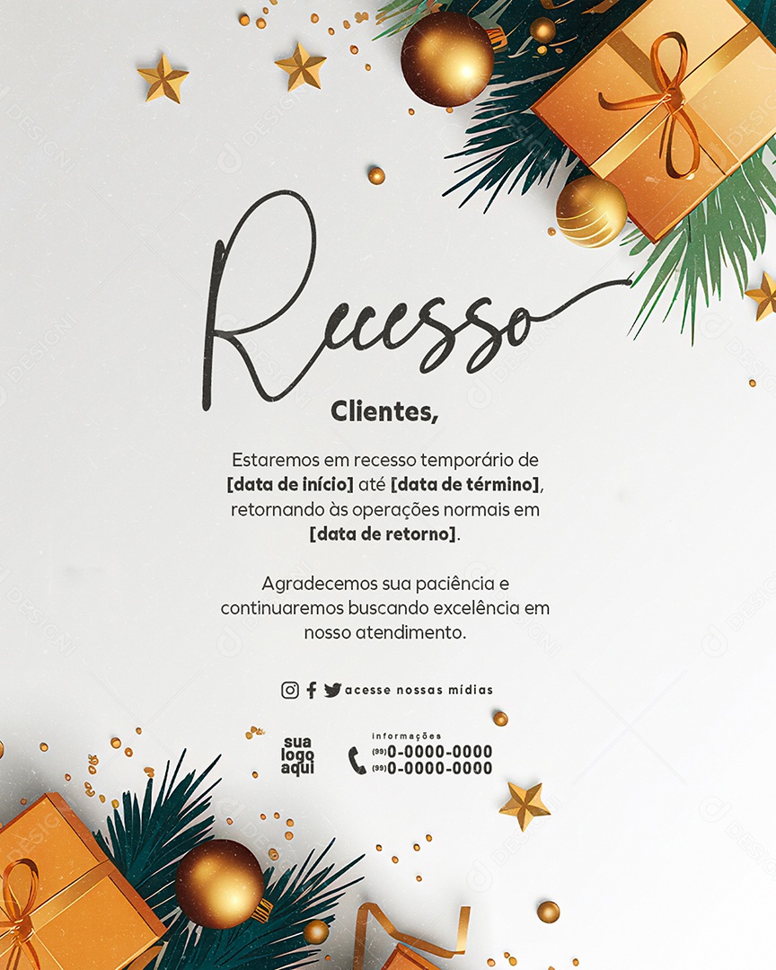 Recesso De Natal Horários De Funcionamento Social Media PSD Editável
