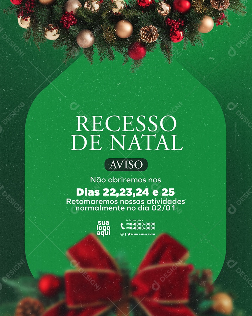 Recesso De Natal Aviso Social Media PSD Editável