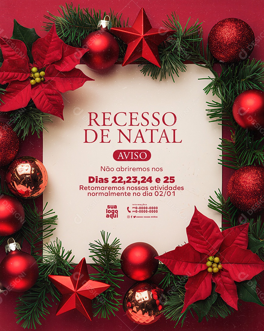 Recesso Natal Horários de Funcionamento Social Media PSD Editável