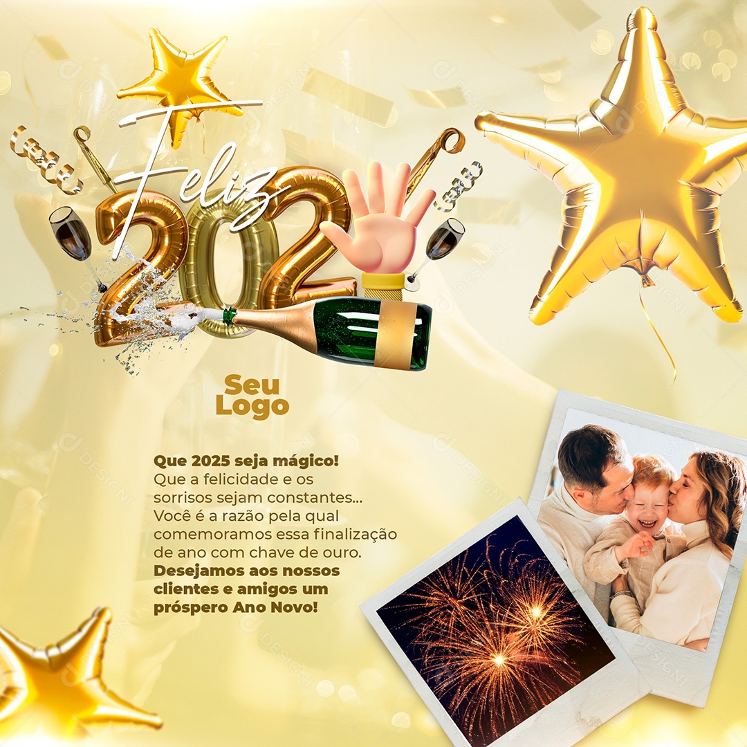 Feliz 2025 Ano Novo 01 de Janeiro Social Media PSD Editável