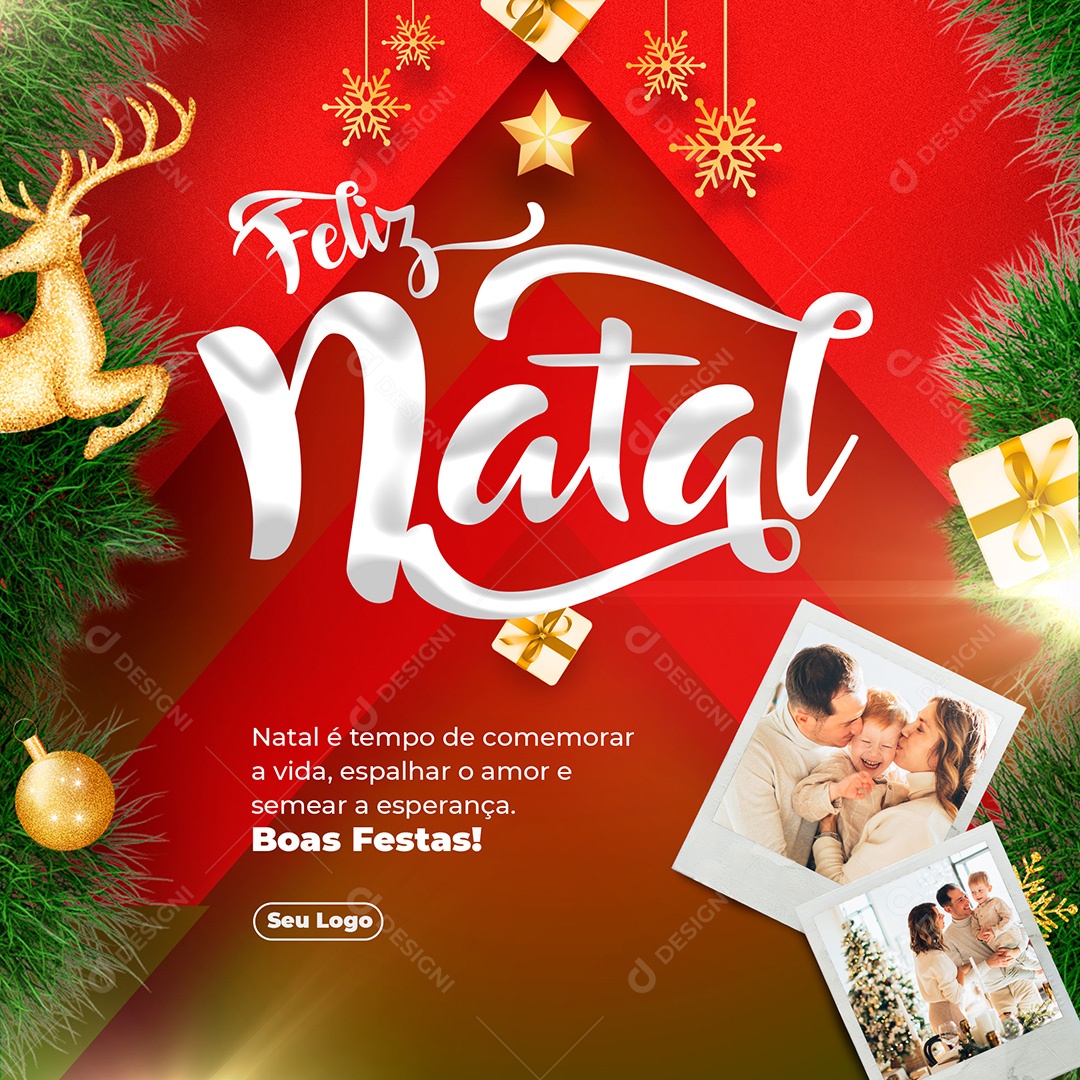 Feliz Natal Natal é Tempo de Comemorar Social Media PSD Editável