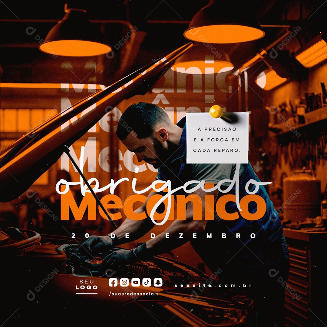 Social Media Dia do Mecânico 20 de Dezembro Obrigado PSD Editável