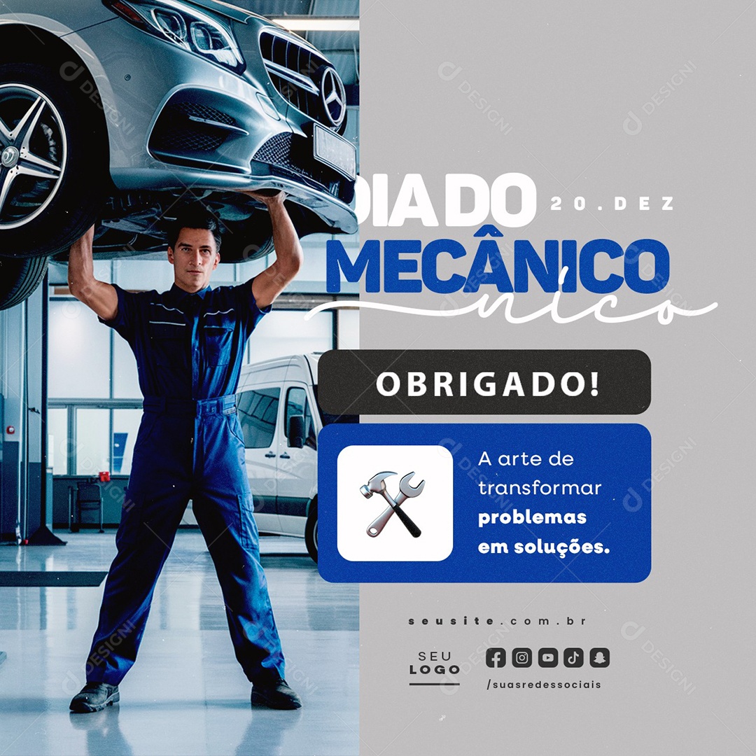 Dia do Mecânico 20 de Dezembro Obrigado Social Media PSD Editável