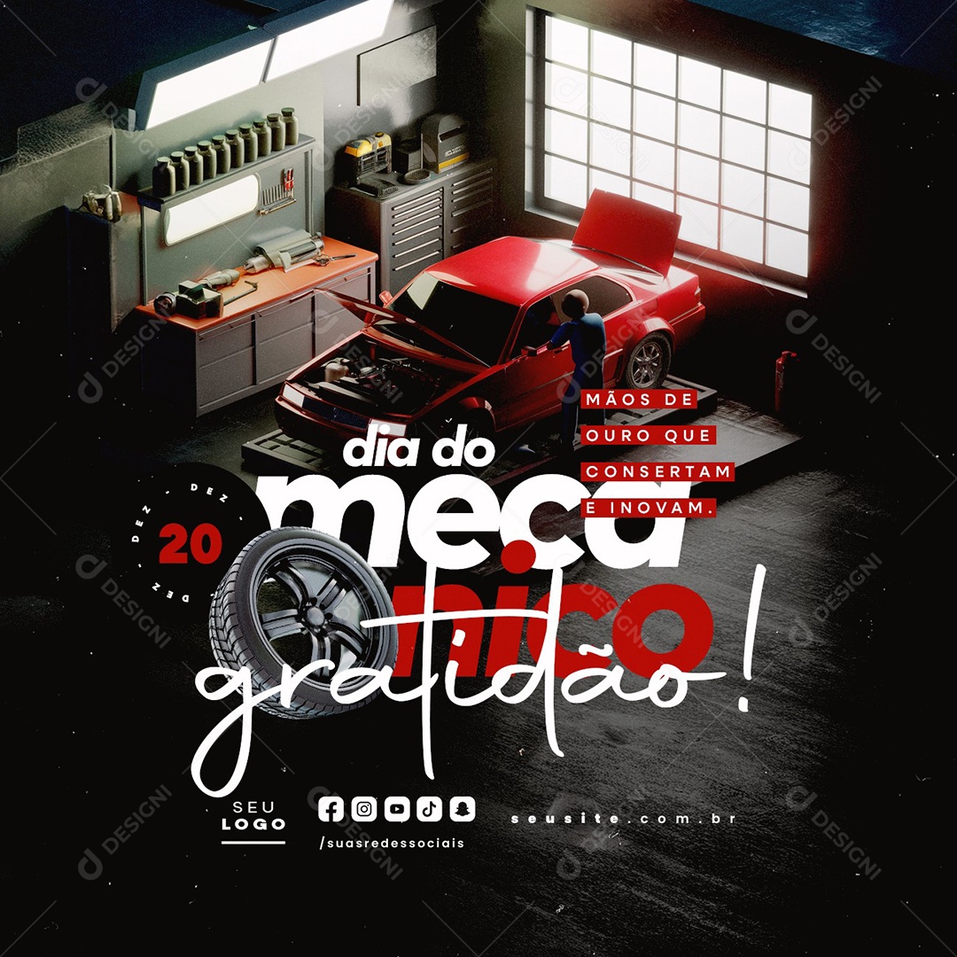 Dia do Mecânico 20 de Dezembro Social Media PSD Editável