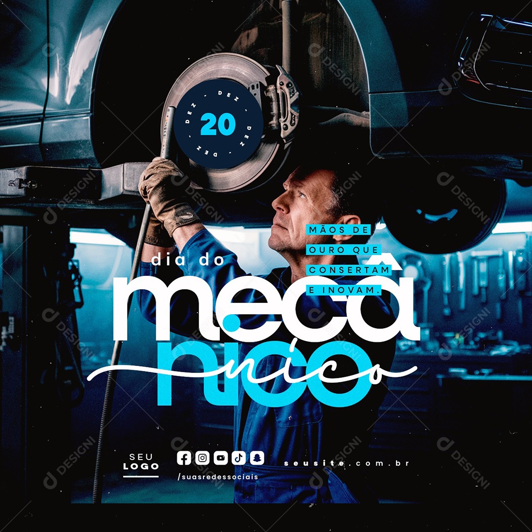 Dia do Mecânico 20 de Dezembro Mãos de Ouro Social Media PSD Editável