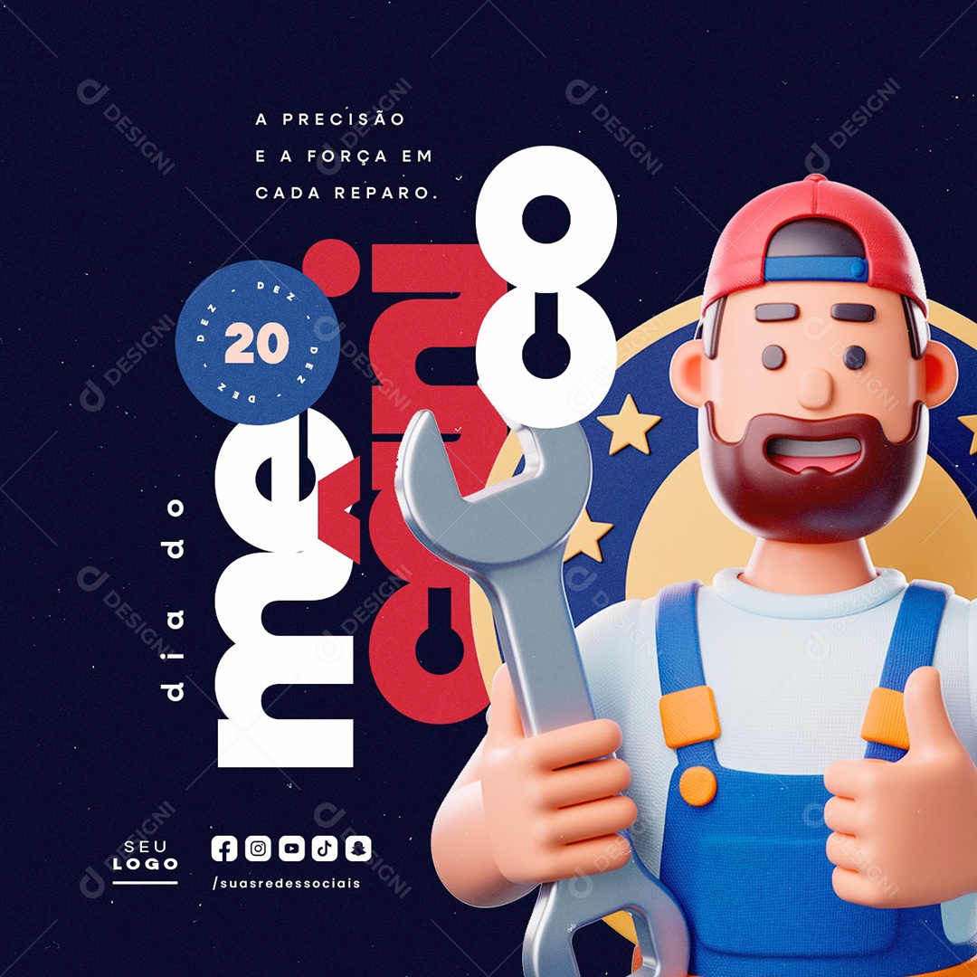 Dia do Mecânico 20 de Dezembro Social Media PSD Editável