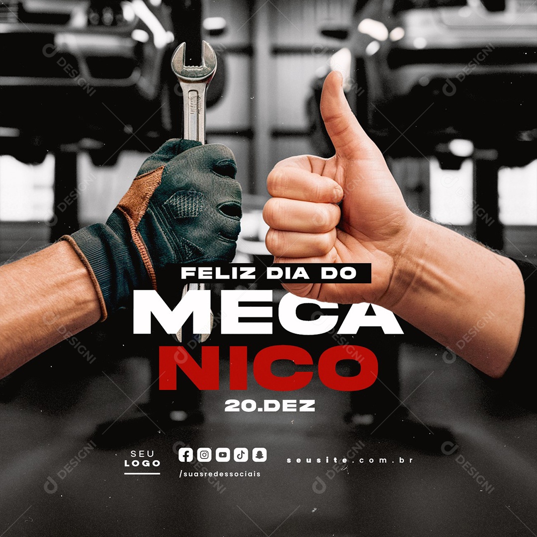 Feliz Dia do Mecânico 20 de Dezembro Social Media PSD Editável