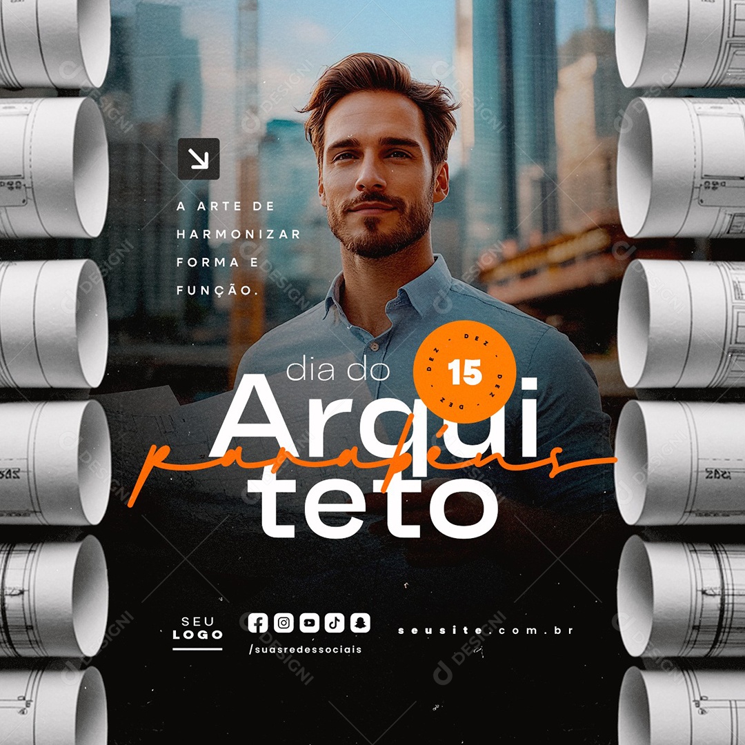 Dia do Arquiteto 15 de Dezembro Parabéns Social Media PSD Editável