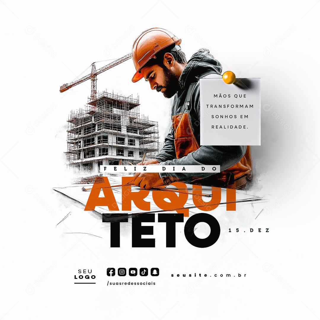 Feliz Dia do Arquiteto 15 de Dezembro Mãos que Transformam Social Media PSD Editável