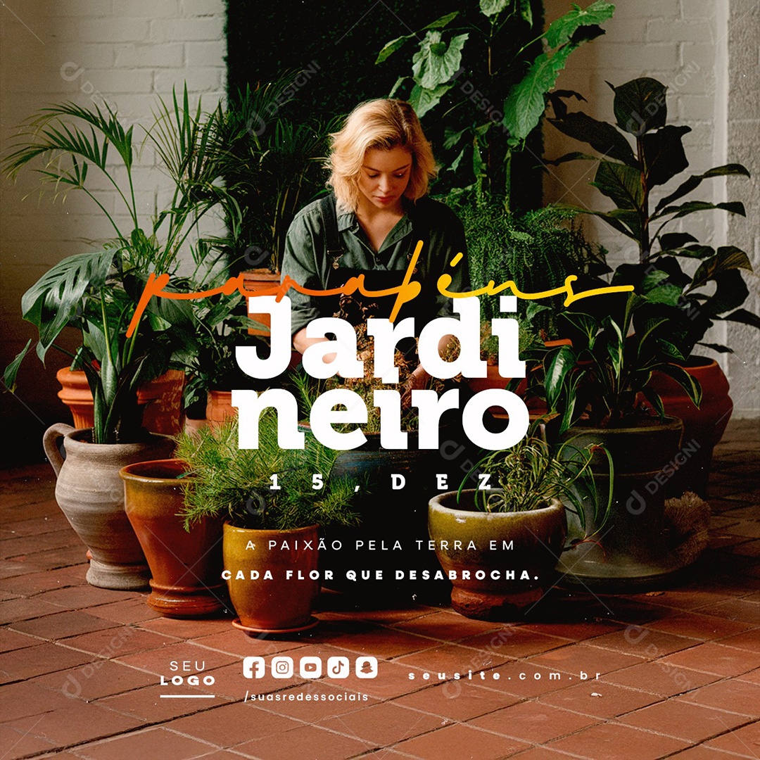 Dia do Jardineiro 15 de Dezembro Parabéns Social Media PSD Editável