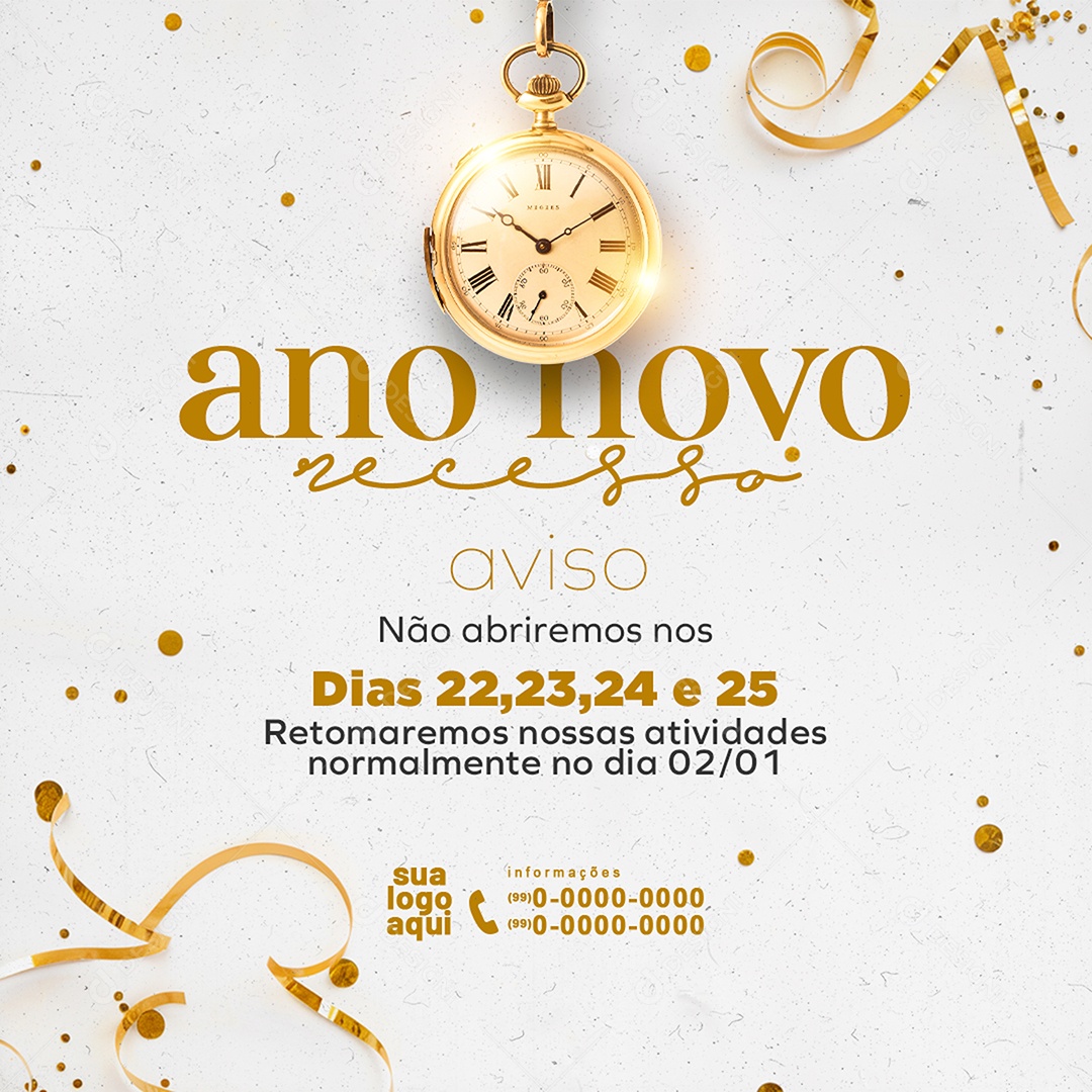 Recesso Ano Novo Horários de Funcionamento Social Media PSD Editável