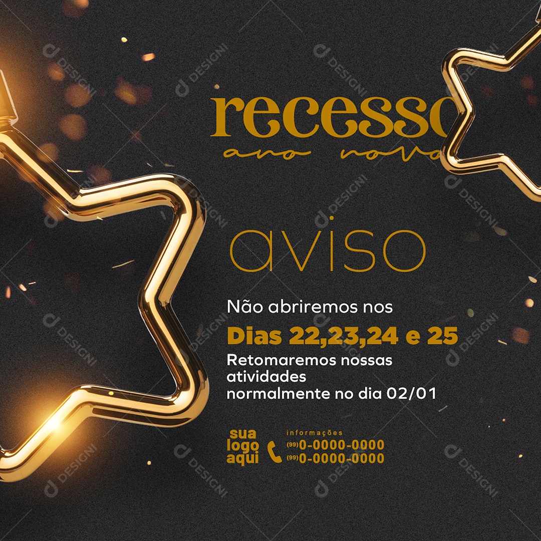 Recesso Natal Horários de Funcionamento Social Media PSD Editável