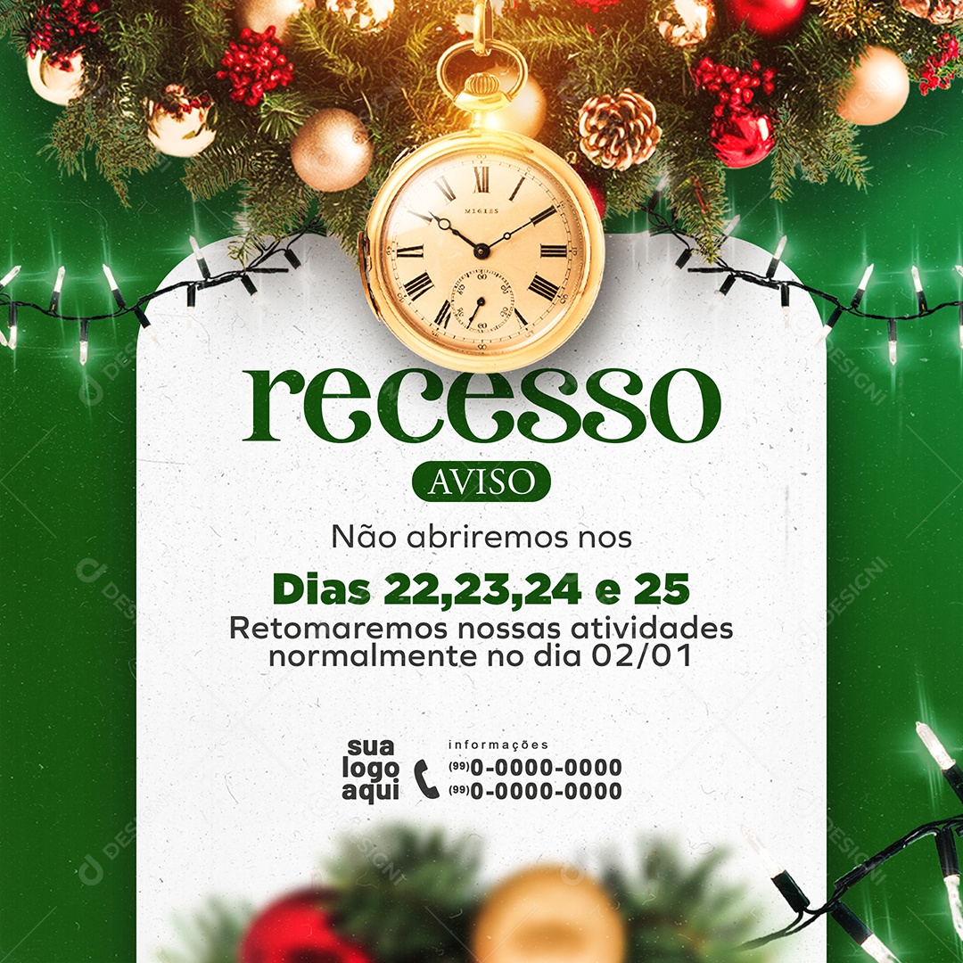 Recesso Natal Horários de Funcionamento Social Media PSD Editável