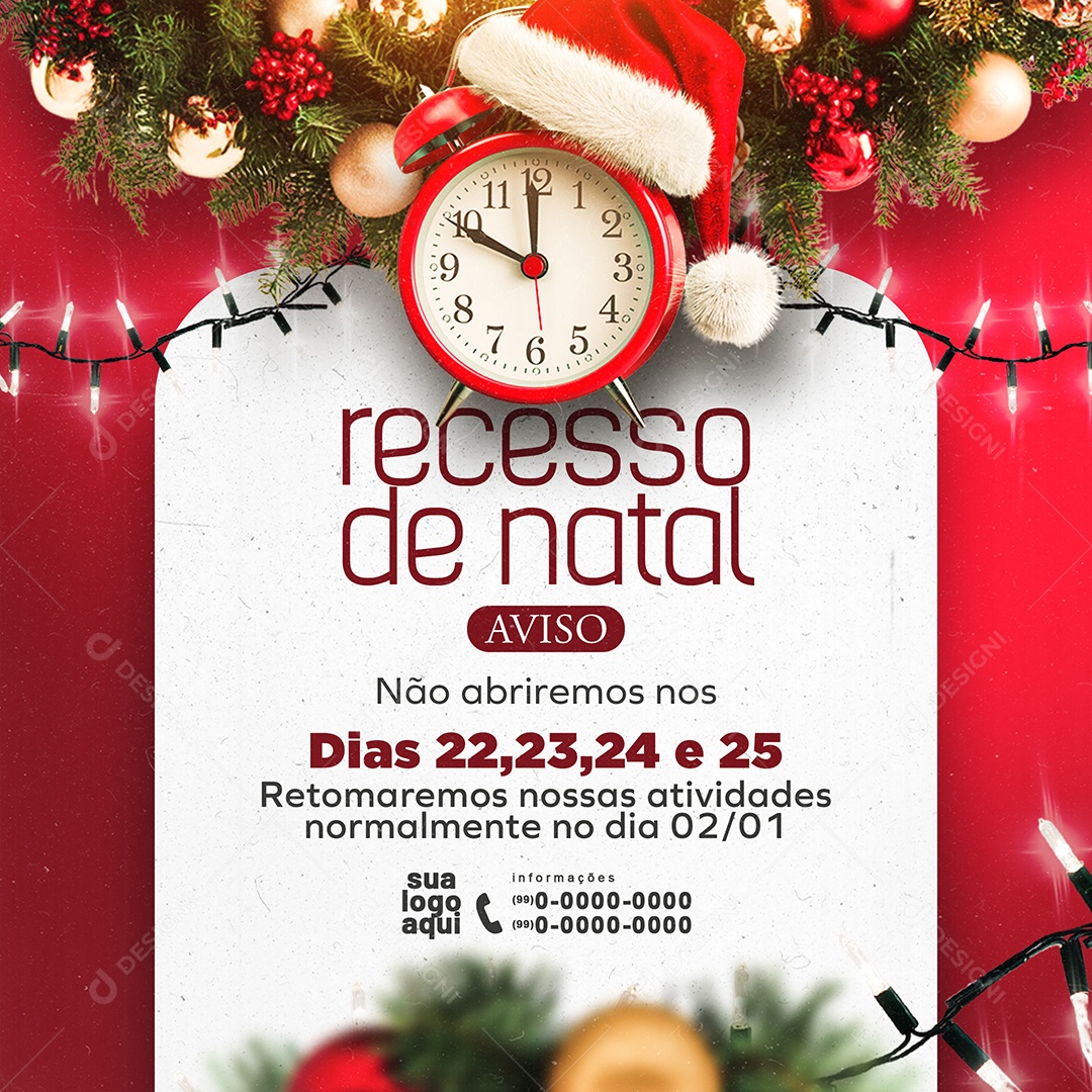 Recesso Natal Horários de Funcionamento Social Media PSD Editável