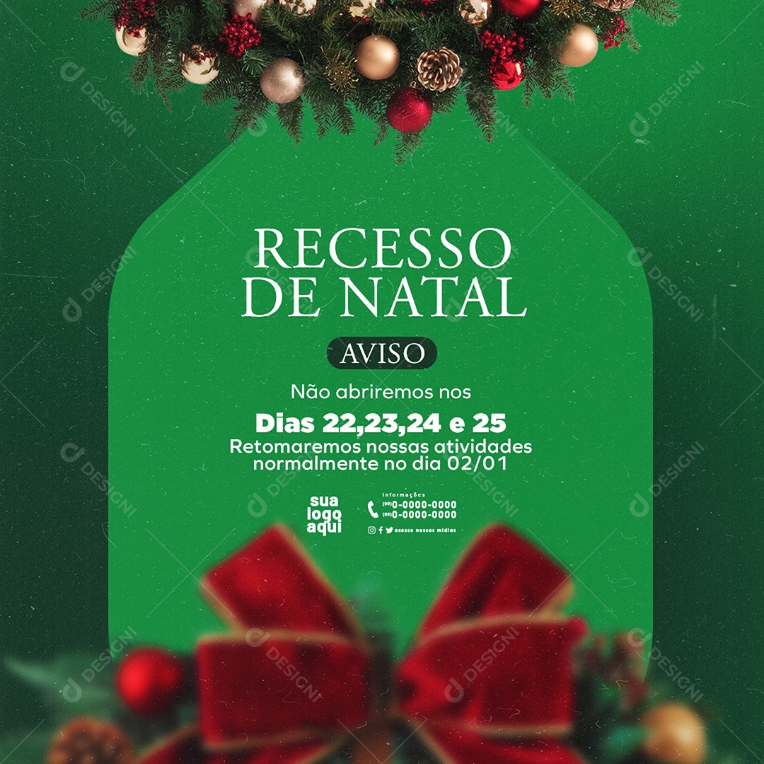Recesso Natal Horários de Funcionamento Social Media PSD Editável