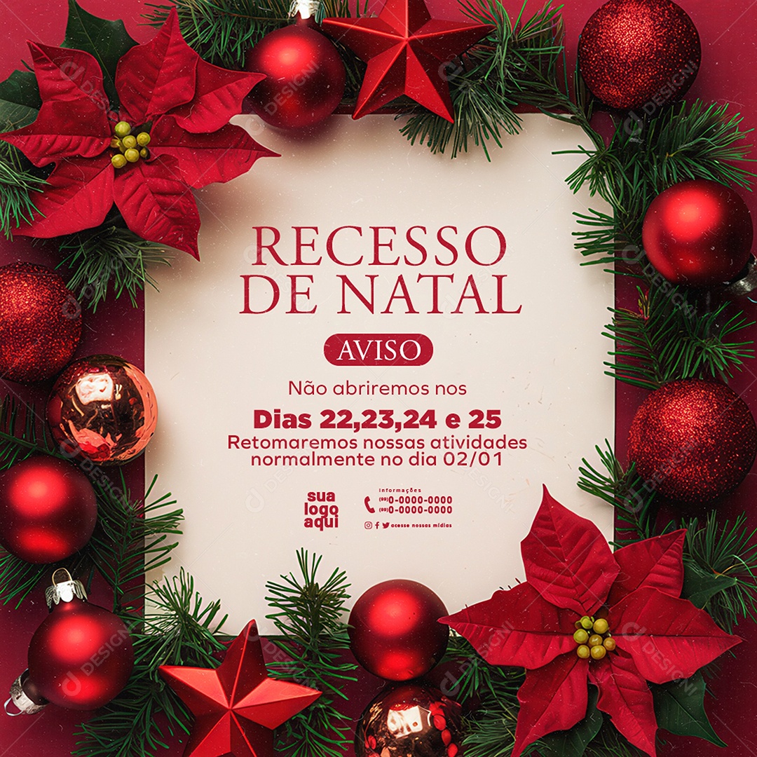 Recesso Natal Horários de Funcionamento Social Media PSD Editável